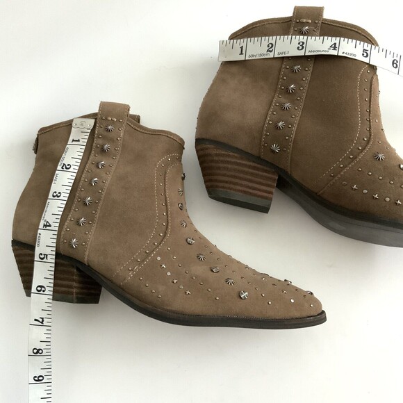 New Sam Edelman Suede Brian Studded Western Bootie Point-toe Taupe 8 - Picture 6 of 11